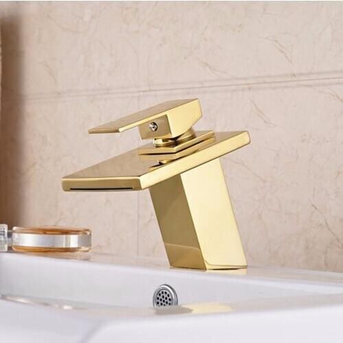 Free shipping gold single holder waterfall basin water faucet bathroom brass gold chrome water mixer faucet dona 4020