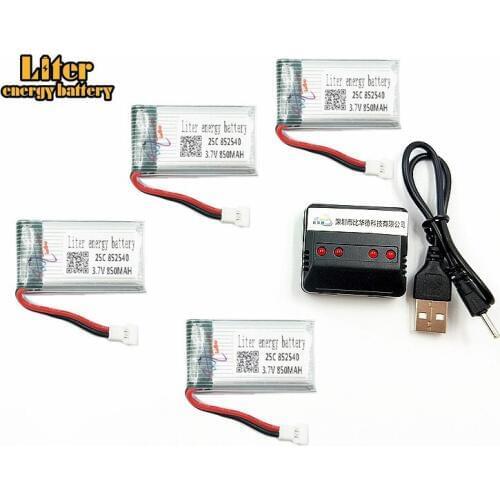 X5 X5C X5C-1 Parts 3.7v 850mAh 852540 25c Lipo Battery 4pcs+Battery Charger Standard Power and Charging Sets for RC Quadcopter