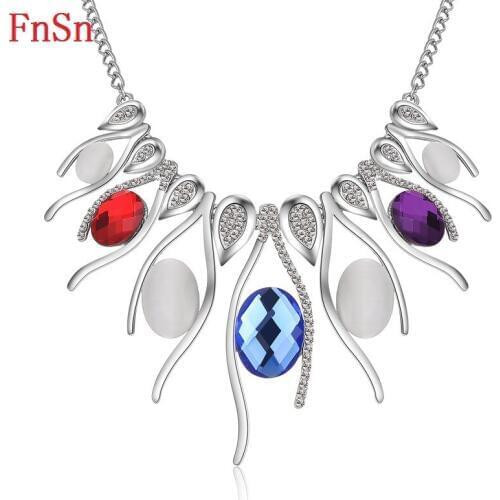FnSn New Hot Necklace jewelry Collier Crystal Choker Necklaces Women Zinc Alloy Link Chain Necklace Fashion Jewelry Gift N145