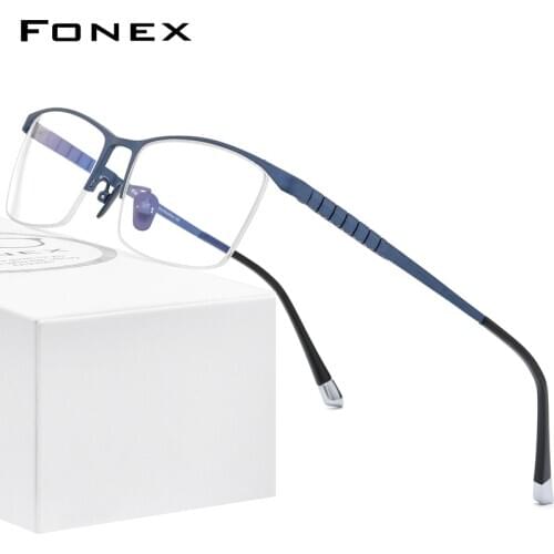 FONEX Pure Titanium Eyeglasses Frame Men Square Eyewear 2020 New Male Half Optical Myopia Prescription Eyeglasses 85640