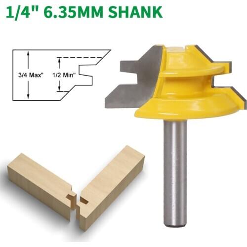 1PC 1/4" 6.35MM Shank Milling Cutter Wood Carving 45 Degree Lock Miter Router Bit Woodworking Carbide Tenon Milling Cutter Tool