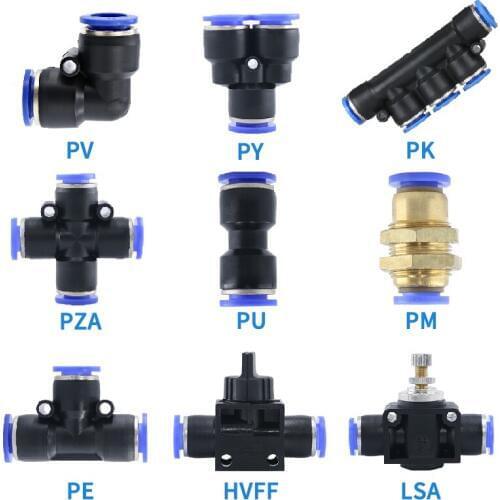 I/T/Y/L/Straight Type Pneumatic Push In Fittings For Air/Water Hose and Tube Connector 4 to 16mm LSA/PY/PV/PE/PM/PZA/PK/HVFF/PU