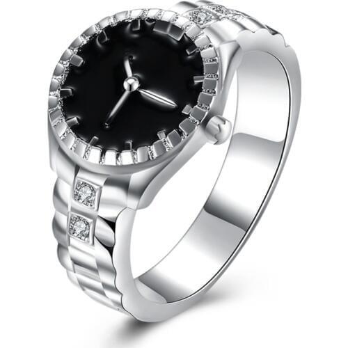 Creative Design Silver color Watch Shape Finger Ring With Zircon Woman Fashion Accessories Party Style Christmas Gifts R887