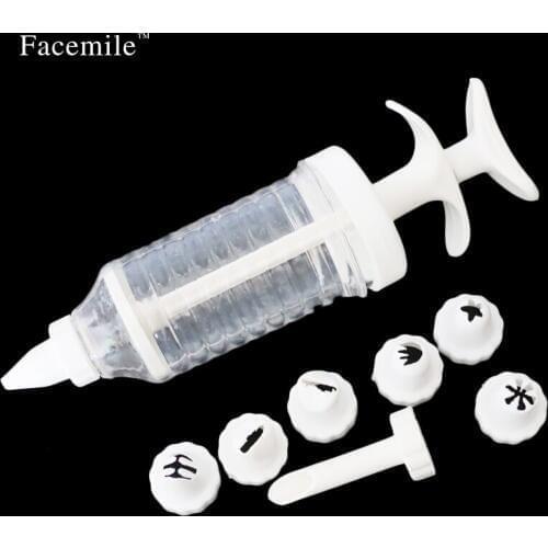 Facemile Cake Decorating Icing Piping Syringe 8 Nozzles Tool Cream Modelling Bakeware Set Gift