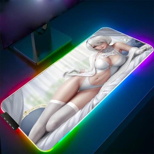 XGZ NieR:Automata 2B Sexy RGB Gaming Accessories with 4-port USB Hub LED Soft Expansion Mousepad Xxl Laptop PC Anime Mouse Pad