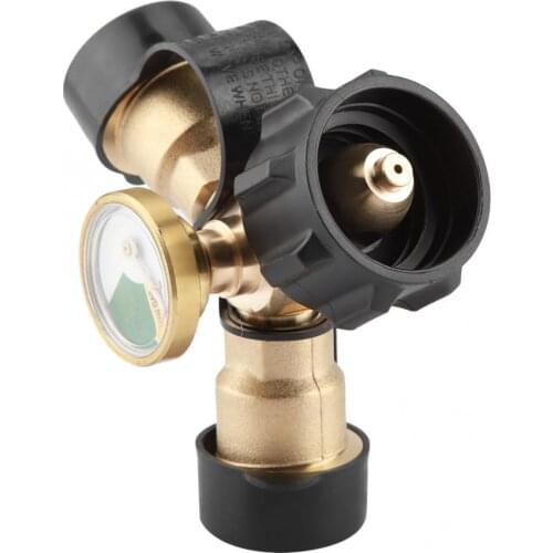 Brass BBQ Propane Adapter Connector Y-Splitter Tee Adapter With Gauge Pressure Meter Camping Tool