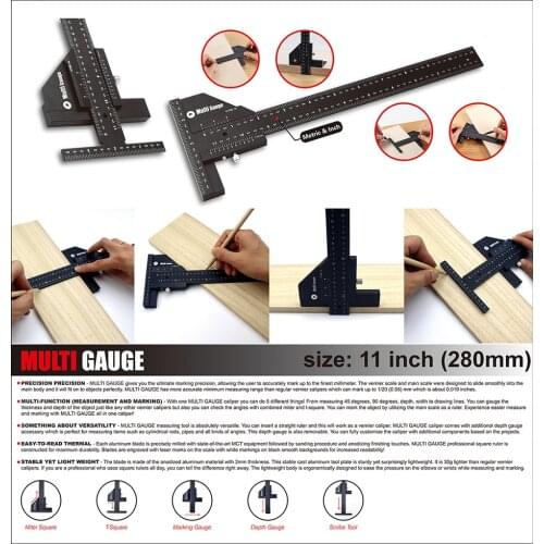 Multifunction Woodworking Scriber Gauge Aluminum Alloy T Type Measuring Marking Framing Ruler Tool for Carpentry DIY Tools
