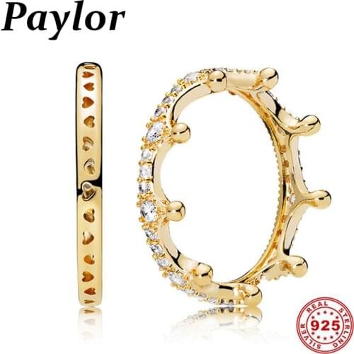 Trendy 925 Sterling Silver Women Rings Clear Sparkling Crown Rings for Women Engagemen Anniversary DIY Jewelry Gold Color