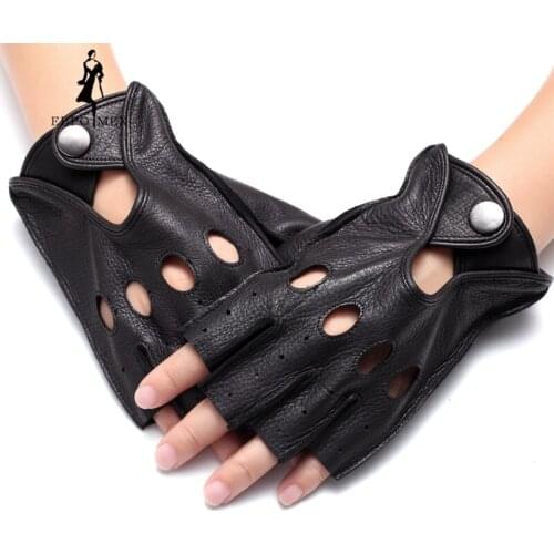 Fashion leather gloves men,black sheepskin male leather gloves,Punk style fingerless leather gloves,Hollow design