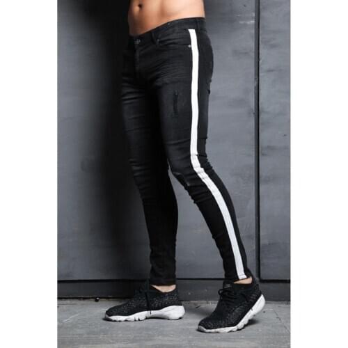 2021 Mens Skinny Jeans Distressed Stretch Jeans Blue Ripped Skinny Jeans Male Slim Fit Dropshipping Supply Tape Design