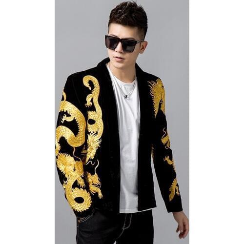 Chinese Style Dragon Heavy Imperial Embroidery Men Suit Masculino Night Mens Slim Fit Blazer Jacket