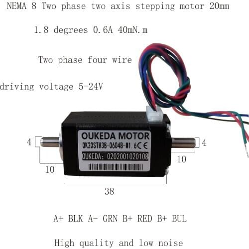 Nema8 Motor Length 30mm High Torque Double Shaft Stepper Motor OK20STH38-0604B-M1.6
