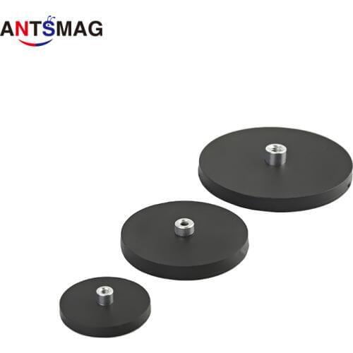4 pcs D22, D43, D66, D88mm Rubber Coated Neodymium Pot Magnet with Screwed Bush for Multiple Using