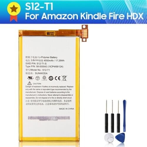 Original Replacement Battery S12-T1 for Amazon Kindle Fire HDX 7 C9R6QM Kindle Fire HDX 17.29wh 4550mAh 3.8v