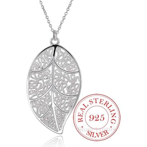 New Hollow Vintage Tree Leaves Statement Pendant Necklace For Women 925 Serling Silver Fine Jewelry Pendants Necklace Collier