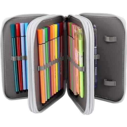 52 holes Creative Zipper Pencil Case Twill Canvas Pen Box Kawaii Pencil Bag For Student Girl Cute School Stationery Supplies