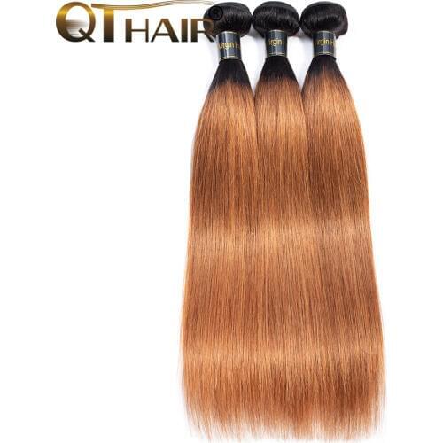 QT T1B/30 Dark Blonde Straight Human Hair Weaves 3 Bundles One Pack 2 Tone Ombre Dark Romance Peruvian Non-remy Hair Bundles