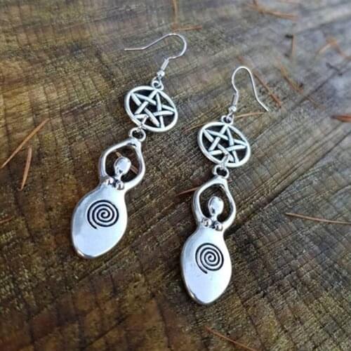 Goddess Pentagram Earrings,Moonstone Pentagram Earrings, Pentagram Earrings, Witch Earrings, Gothic Earrings