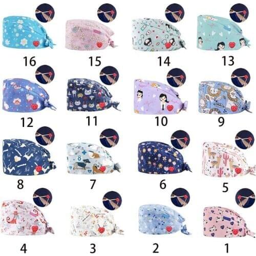 Doctor Nurse Scrub Cap Heart Button Mask Holder Cartoon Bouffant Cap
