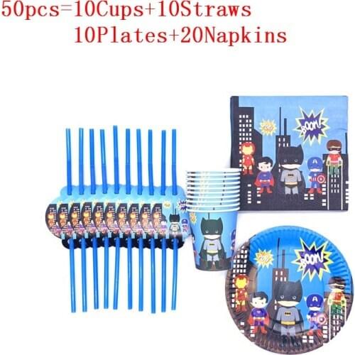 Superhero Theme Birthday Party Decorations Kids Cartoon Hero Paper Napkin Cups Plates Straws Set Baby Shower Boys Party Supplies