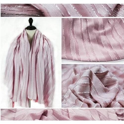 Super beautiful stripe texture chiffon fabric pink drape cut jacquard clothing hand made DIY Chinese clothing fabric