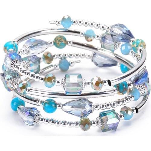 Natural Stone Turquoise Faceted Shiny Crystal Winding Multi-layer Multi-circle Fashion Charm Women Bracelet For Girls Gift 2020