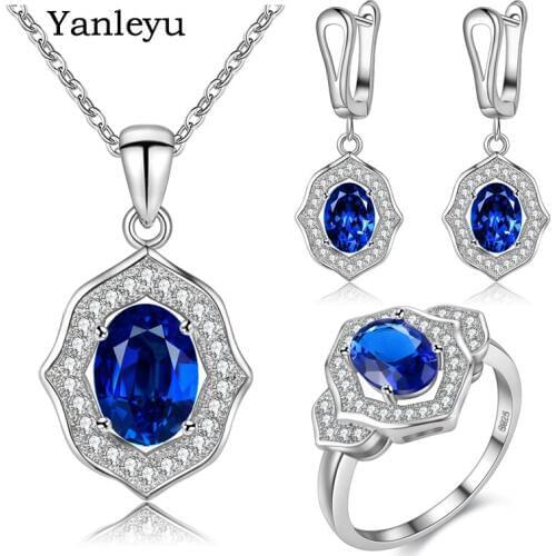 Yanleyu 3 Color Real 925 Sterling Silver Engagement Jewelry Sets Cubic Zircon Bridal Wedding Necklace Earrings Ring Women PS006