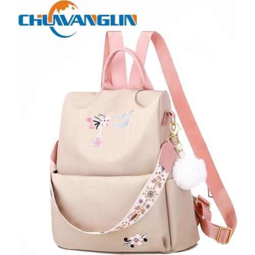 Chuwanglin Anti-theft Womens Backpack Preppy Style School Book Bag for Girls Embroidery Flower Female Travel Bag D701304
