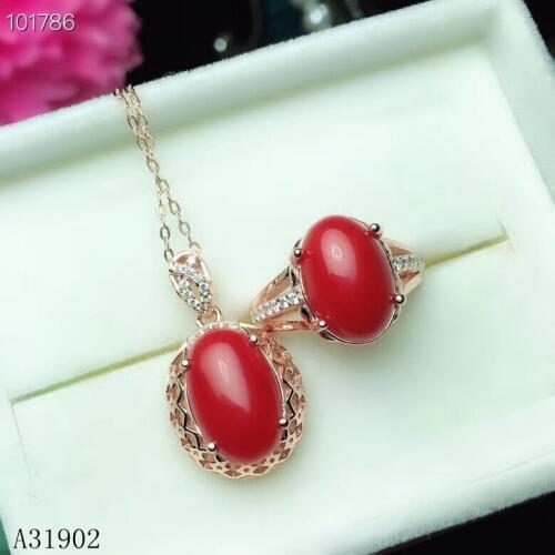KJJEAXCMY boutique jewels 925 sterling silver inlaid natural red coral gemstone female luxury necklace pendant ring support dete