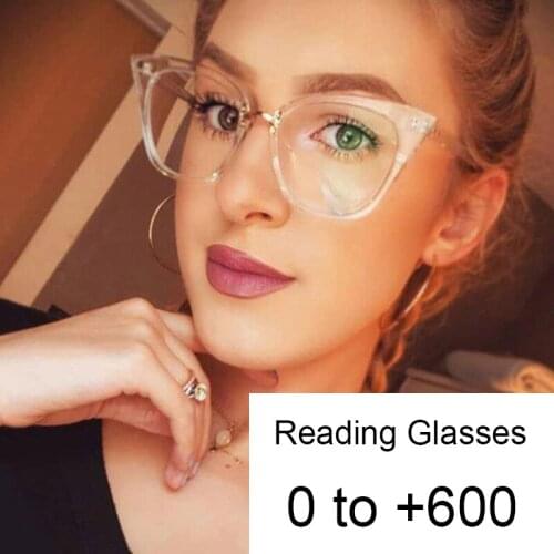 +1.0 +1.5 +2.0 +2.5 Finished Reading Glasses Luxury Brand Pink Leoaprd Cat Eye Eyeglasses Frame Women Anti Blue Light Glasses