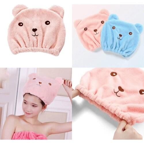 1pc Children Shower Cap Cute Cartoon Bear Bathing Hair Drying Towel Head Wrap Soft Cotton Quickly Dry Hat Hair Turban for Kids