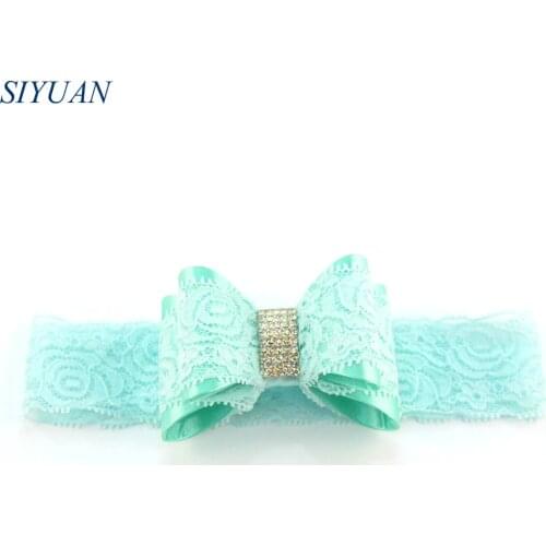 Retail 1pc only Girls Stretchy Lace Headband With Lace Covered Satin PVC Bow Fashion Headwear Free shipping 12 colors FD224