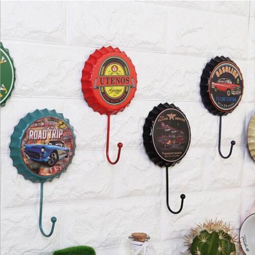 10*16*1.5CM Vintage Wine Bottle Cap Iron Hook Home Wall Craftwork Decoration Pendant Creative Beer Hook