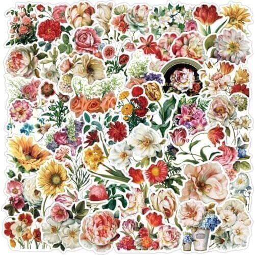 10/30/50PCS Beautiful Colorful Flower Blooming Stickers Laptop Guitar Luggage Waterproof Graffiti Sticker Decal Kid Classic Toys