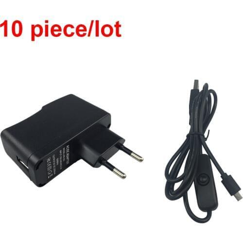 10pcs/lot 5V 2A Power Plug Adapter + Micro USB Cable with Switch Power Supply For Raspberry Pi 2 Raspberry Pi Zero W