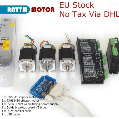 EU Delivery! 3axis Nema23 Stepper motor CNC controller kit, 270oz-in 76mm & Motor driver 256 microstep 4.5A & Power supply