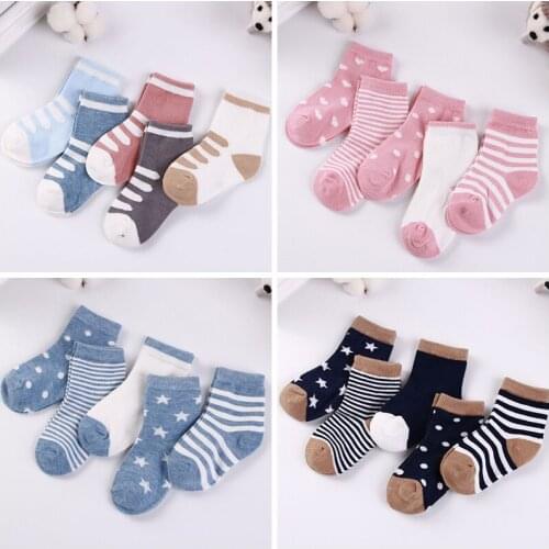 5 Pair/Lot Kids Boy Girl Soft Cotton Socks Baby Cute Cartoon Warm Stripe Dots Fashion Sport Socks Autumn Winter Children Gift