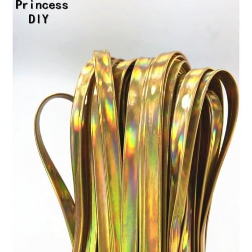 5M/Lot Jewelry Making Punk Gothic 10mm Light Gold Ribbon Laser PU Leather Flat Cord DIY Bracelet Necklace Choker Hair Material