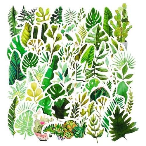 60PCS Green Shadow Plant Fern Leaf Stickers For Case Suitcase DIY Laptop Guitar Skateboard Lovely Decals Notebook Leaf Sticker