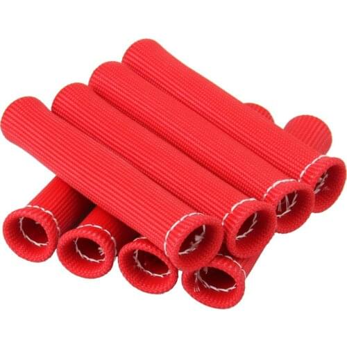 8 Pcs 2500° Long 6" 15.5cm Spark Plug Wire Boots Heat Shield Protector Sleeve SBC BBC 350 Red