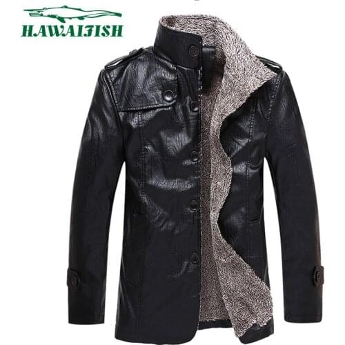 Hawaifish brand men leather jacket 2021 Classic warm Motorcycle Bike Jackets Male High Quality Thicken fur blouson moto homme