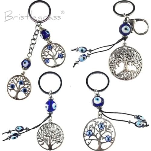 BRISTLEGRASS Turkish Blue Evil Eye Wishing Tree Keychain Key Chains Ring Holder Amulet Hanging Pendant Lucky Charm Blessing Gift