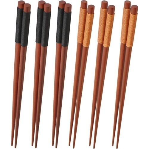 6 Pairs Wood Chopsticks, Reusable Chinese Korean Japanese Chop Sticks Dishwasher Safe, Non-Slip