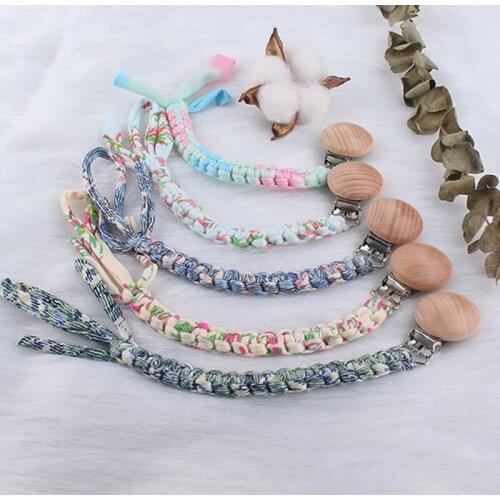 Beech Wood Clip Handmade Cotton Woven DIY Pacifier Clips Chain Eco-friendly Baby Nursing Dummy Nipple Holder Leash Strap