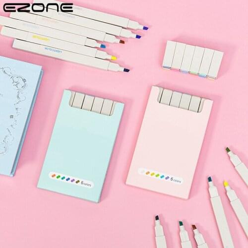 EZONE 6pcs/set Eye Protection Colour Fluorescent Pen Quick Drying Soft Head Student Marking Pen School Office Stationery