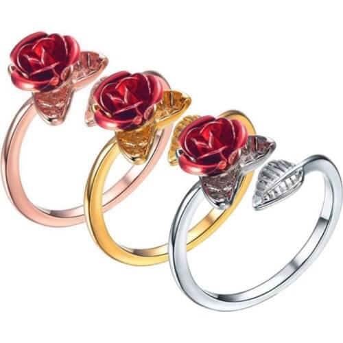 Simple Retro Adjustable Beautiful Rose Cuff Ring Women Fashion Jewelry For Valentine' Day Mothers Day Gift