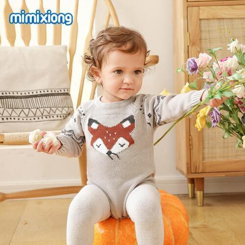 Baby Rompers 2019 Autumn Winter Newborns Knitting Jumpsuit Toddler Casual Long Sleeve Bodysuit Boys Fox Print Sweaters Rompers