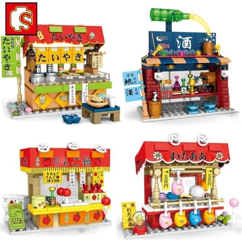 Sembo City Japanese Street View Shop Barbecue Sushi Shaved Ice Ramen Mood Building Blocks Brick Kids Toys Creator Expert Classic
