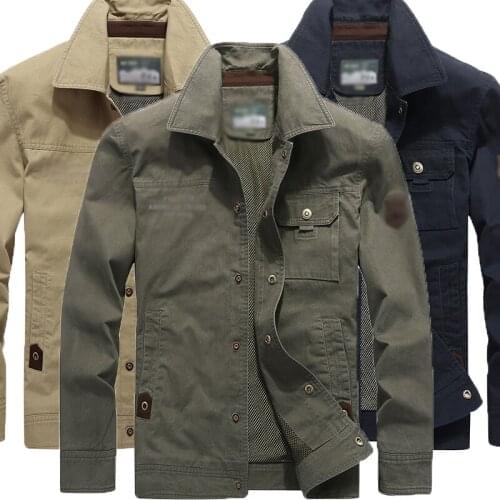 Men Clothing Cotton Jackets Classic Casual Lapel Business Jacket Coats Loose Spring Outdoor Tactical Solid Color Jackets Outwear