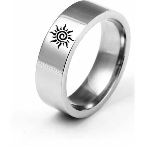 MANGOSKY 6MM Titanium Band Stainless Steel Solid Ring Sun The totem for Men and Women